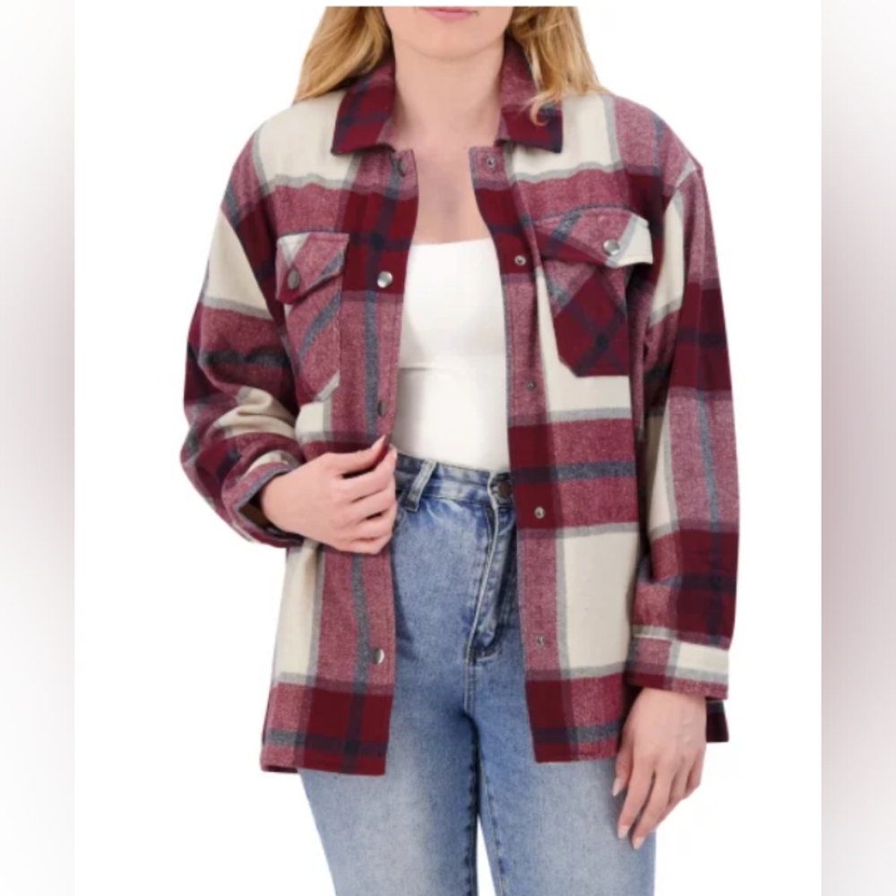 NWT HFX Plaid Ladies' Shirt  Jacket -shacket - Size Large
